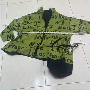 Source Unknown Green and Black Graphic Zip-Up Varsity Jacket with a bag